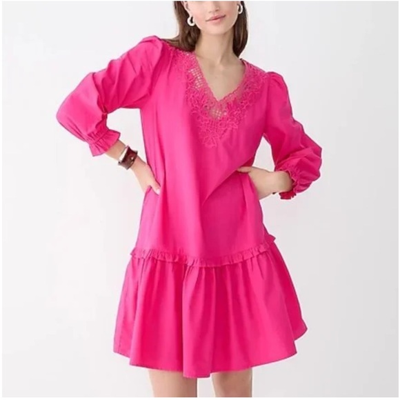 NWT J. Crew Eyelet Trim Cotton Long Sleeves Mini Dress Size Small - Picture 2 of 10